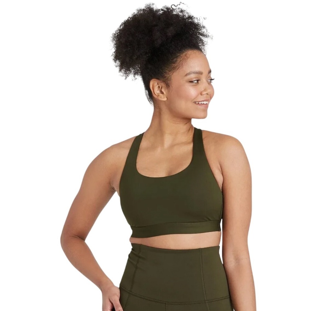 All In Motion T-Back Sports Bra Dark Olive Green Athleisure Granola Girl Size XL